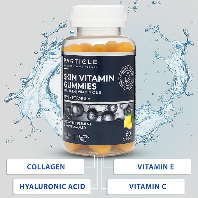 Particle Skin Vitamin Gummies Gluten Free Daily Supplement for Healthy Skin Support Men's Supplement Made with Vitamin C Collagen Biotin &amp Zinc Lemon Flavor 60 Gummies 1 Month Supply