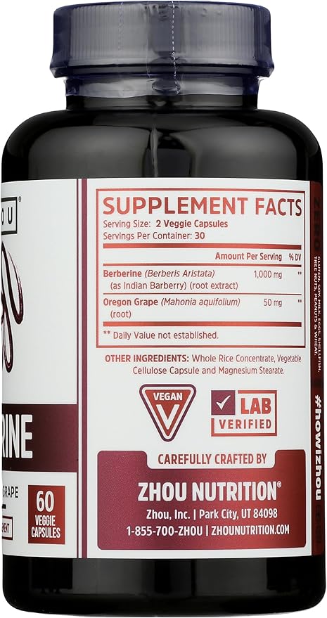 Zhou Nutrition Oregon Grape Berberine 60 Count 60 Ct