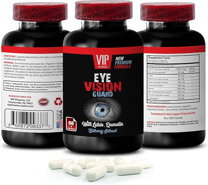 L-Glutathione - Eye Vision Guard - Grape Lutein Quercetin Dihydrate Taurine Bilberry Fruit Turmeric Root Milk Thistle L-Glutathione Grape Lutein Taurine 3 Bottles 180 Capsules