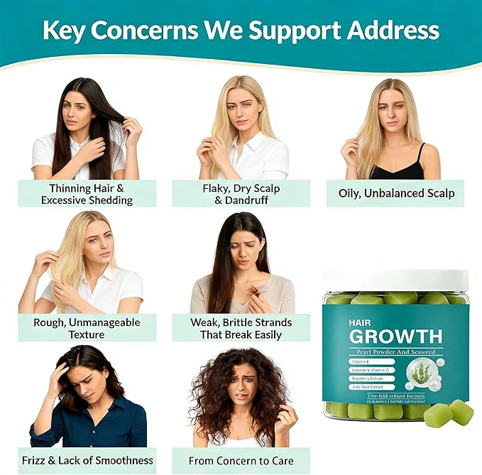 Seaweed Hair Growth Gummies - Supports Faster Hair Growth Stronger Nails &amp Glowing Skin with Pearl Powder Liposomal Vitamin C Vitamin E &amp Aloe Vera - 5X Refined Formula 60 Count for Women