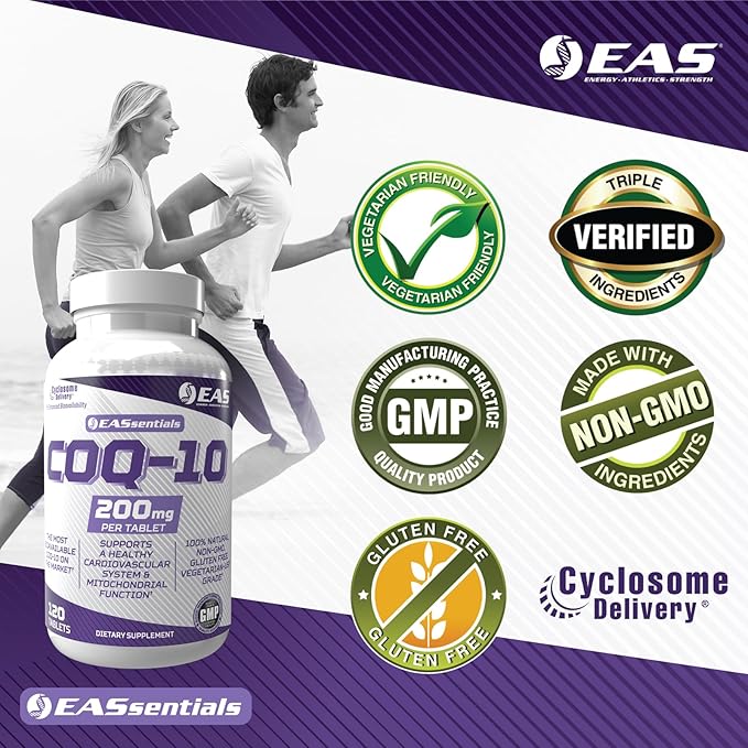 EAS Experimental and Applied Sciences COQ-10 200mg | Antioxidant Supporting Heart Health &amp Energy Production | Gluten Free Non GMO | Better Absorption with Cyclosome Delivery | 120 Tablets