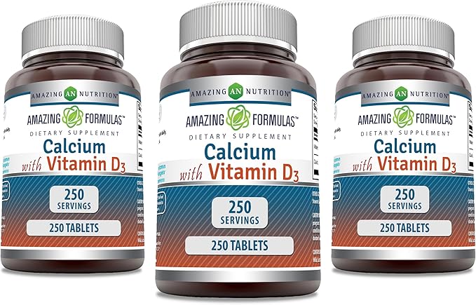 Amazing Formulas Calcium with Vitamin D3 Supplement | Tablets | Non-GMO | Gluten-Free | Made in USA (3 Pack | 240 Count)