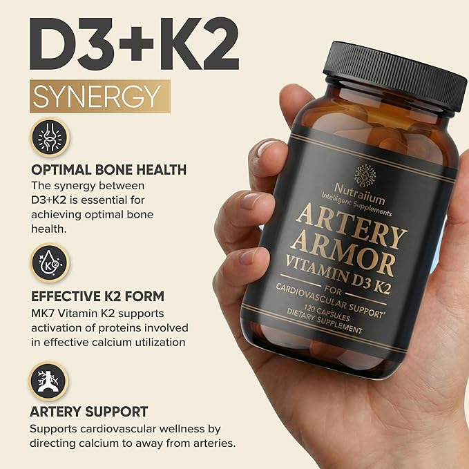 Vitamin D3 K2 Supplement 5000 IU 100 mcg MK7 – High Potency D3+K2 Capsules for Artery Health Heart Support &amp Strong Bones Non-GMO Third-Party Tested d3+k2 Vitamin Supplement Artery Armor -120 Cou
