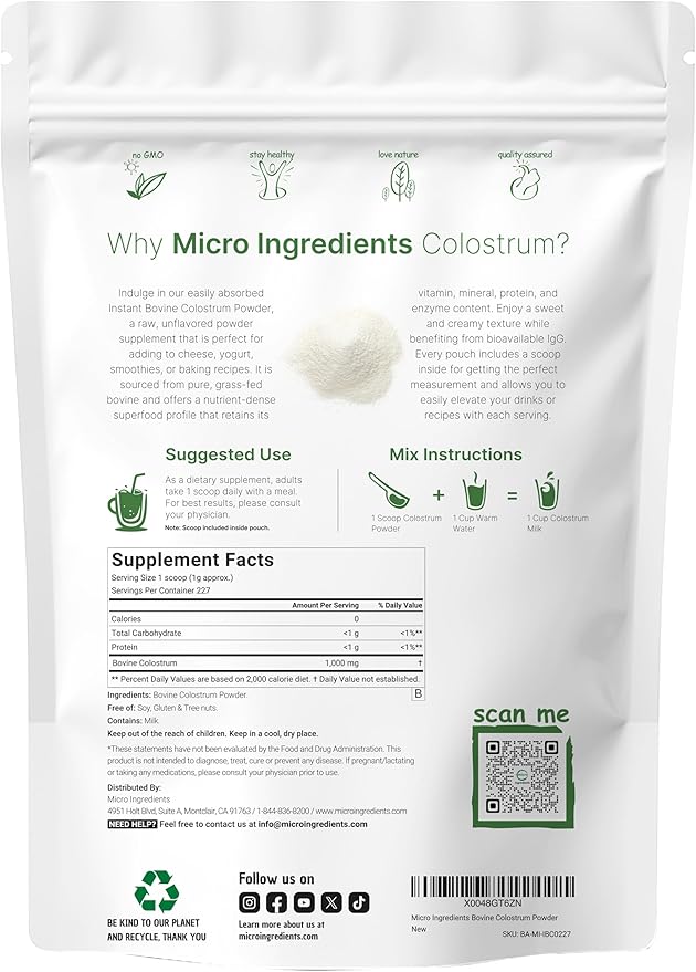 Micro Ingredients Vitamin D3 5000 IU with K2 100 mcg 300 Softgels &amp Instant Colostrum Powder Bundle 2 Pack | Essential Sunshine Vitamins | Grass-Fed Bovine Mother’s First Milk