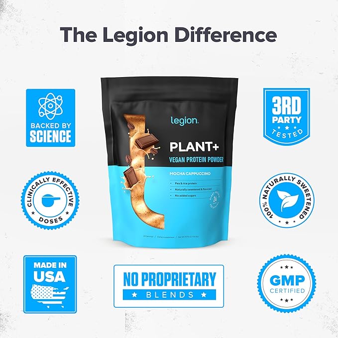 LEGION Plant+ Vegan Protein Powder - Rice and Pea Plant Based Protein Blend. Gluten Free GMO Free Naturally Sweetened and Flavored 20 Serving (Cinnamon Cereal)