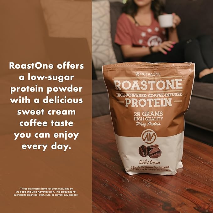 NutraOne RoastOne Coffee Protein Powder Coffee Infused Whey Protein Powder for Energy &amp Focus 160mg Caffeine and 20g Protein (Sweet Cream – 1.35 lbs.)