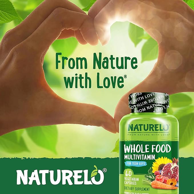 NATURELO Teen Multivitamin - Whole Food Multivitamin for Teenage Boys - Minerals Supplement for Active Kids - with Plant Extracts - Non-GMO - Vegan &amp Vegetarian - 60 Capsules (Pack of 2)