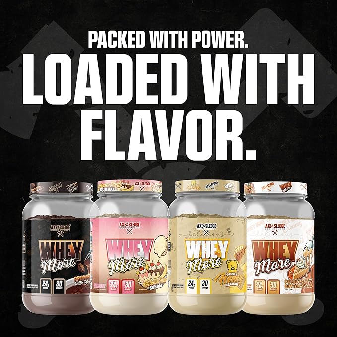 Axe &amp Sledge WHEY More Premium Protein Blend | 24g Protein Whey Concentrate &amp Isolate | Prebiotic Fiber for Enhanced Absorption | Creamy Delicious Versatile | 30 Servings Peanut Butter Pie
