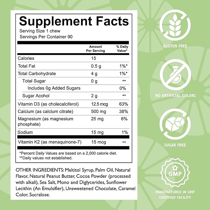 Celebrate Vitamins Bariatric 500mg Calcium Citrate Soft Chews Combo with 500 IU Vitamin D3 – Essential for Gastric Bypass Patients &amp Bone Health - Sugar &amp Gluten Free (90 Chews)