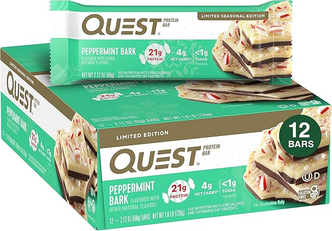 Quest Nutrition Peppermint Bark Protein Bar 21g Protein 4g Net Carb 1g Sugar Gluten Free 12 Count &amp Lemon Cake Protein Bars High Protein Low Carb Gluten Free Keto Friendly