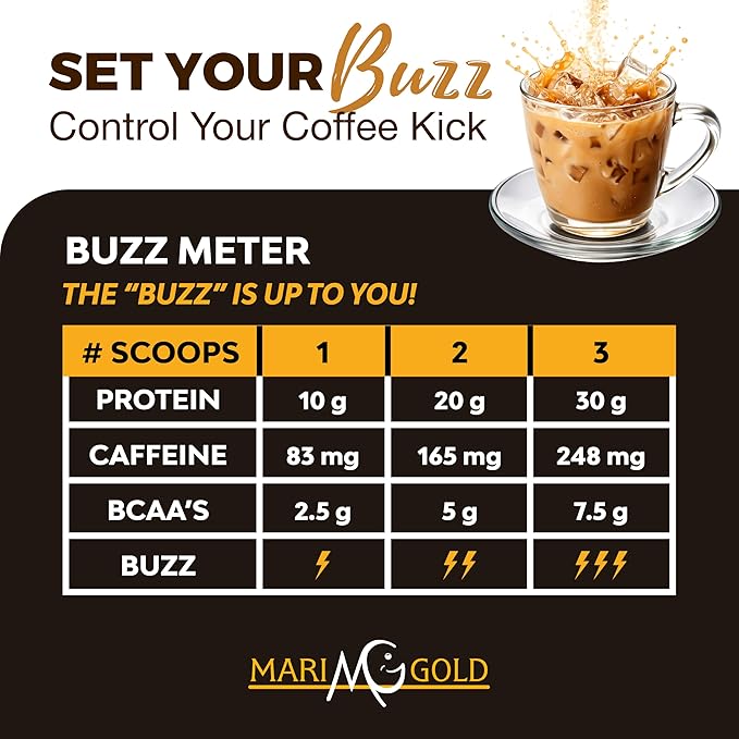 MariGold High Protein Coffee - Iced Vanilla Latte 20g Grass-Fed Whey Protein Isolate Energy &amp Workout Boost 2 Shots Organic Espresso Non-GMO 1 Net Carb 1 Lb Bag 15 Servings