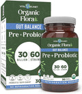 Vital Planet - Organic Flora Probiotics for Gut Balance Shelf Stable Probiotic 30 Billion CFU 60 Diverse Strains Prebiotic Organic Mushroom Blend for Immune Support and Digestive Health 30 Capsules