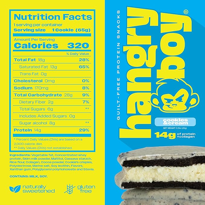 Hangryboy Protein Cookie Sandwich – 14g High Protein Gluten‑Free GMO‑Free Cookies - Perfect on The Go Protein Snack Variety Pack 12‑Count Box