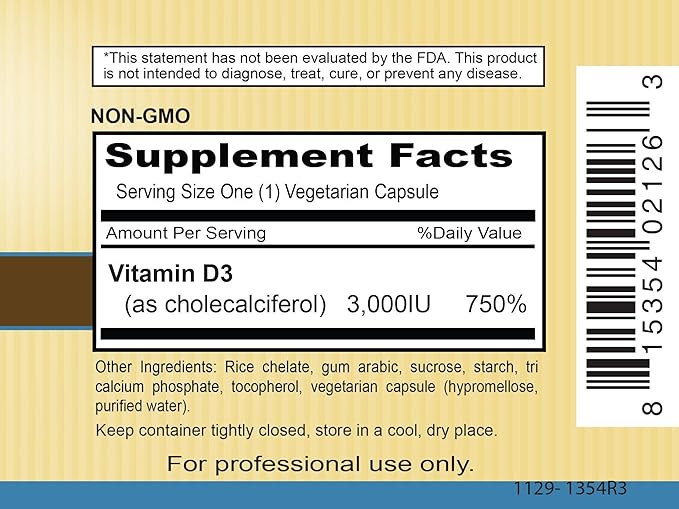 Priority One Vitamins Sun D3 3000 90 Vegetarian Capsules - The Most bioavailable Form of Vitamin D (cholecalciferol).*