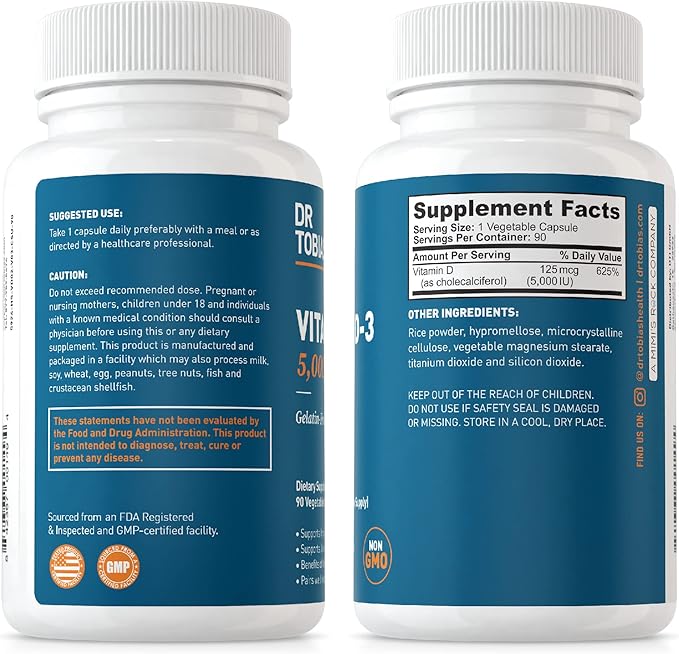 Dr. Tobias AKG Supplement &amp Vitamin D3 - Optimize Cellular Energy &amp Bone Health with High-Potency Vitamin D &amp Bioavailable AKG Non-GMO