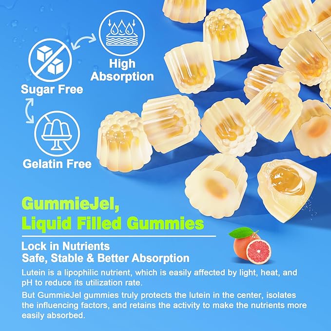 2 Pack Sugar Free Lutein 20mg 40mg and Zeaxanthin Gummies for Eyes with EPA 190mg &amp DHA 80mg Eye Vitamins Filled Gummies Plus Bilberry Goji Berry &amp Saffron Eye Health Supplements for Adults