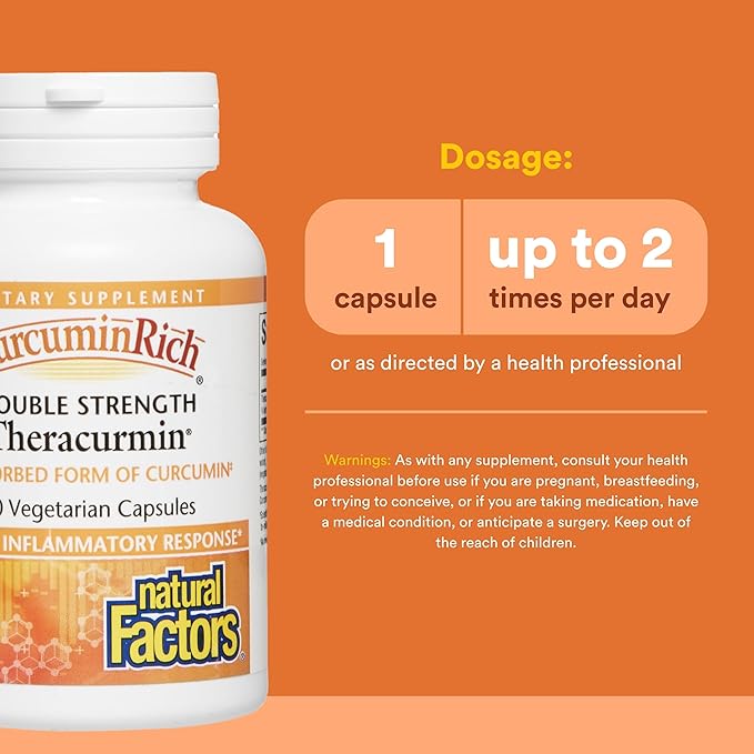 Natural Factors CurcuminRich Double Strength Theracurmin 60 mg Just 1 Capsule Daily Formulated for Superior Absorption 60 Count (Pack of 1)