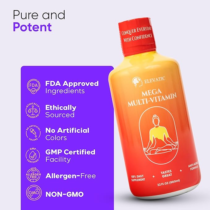 Mega Liquid Multivitamin | 32 Fl.oz (960ml) | Easy to Consume Daily Use Multivitamin Liquid | Nutrition &amp Immune Support | Packed with Vital Nutrients for All
