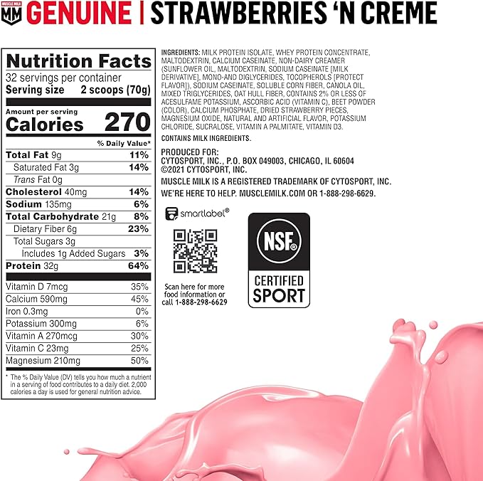 Muscle Milk Genuine Protein Powder Strawberries 'N Crème 32g Protein 4.94 Pound