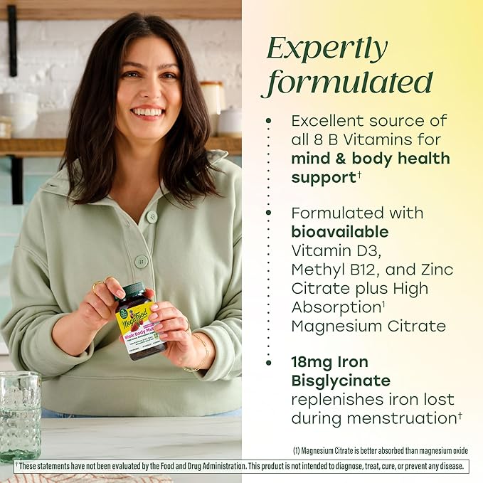 MegaFood Whole Body Womens Multivitamin - Multivitamin for Women - Vitamin D3 K2 Magnesium Citrate Folate Biotin Iron - Brain Heart Skin &amp Hair &amp Immune Support - 60 Capsules 30 Serving