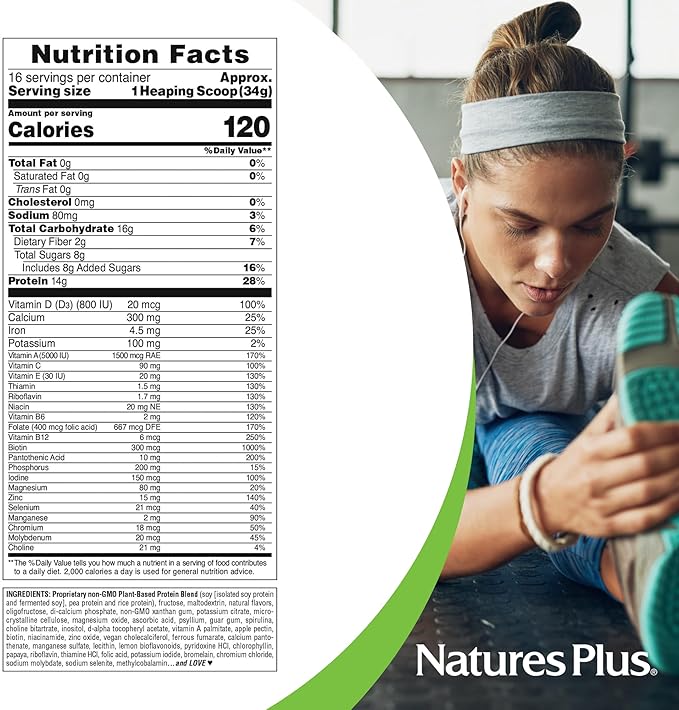 NaturesPlus SPIRU-TEIN Banana - 1.2 lbs - Plant-Based Protein Shake - Non-GMO Vegetarian Gluten Free - 16 Servings