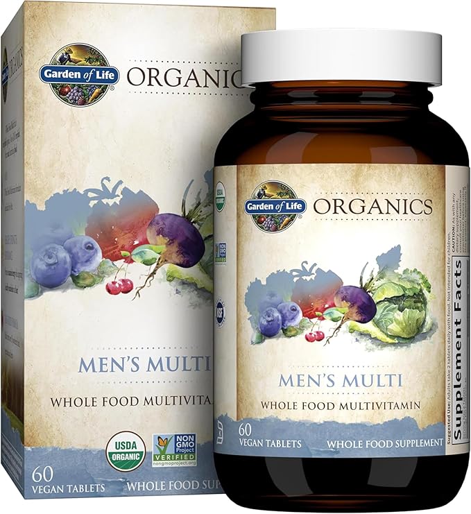 Garden of Life Organics Whole Food Multivitamin for Men 60 Tablets Vegan Mens Vitamins and Minerals for Health and Well-Being Certified Organic Vegan Multi