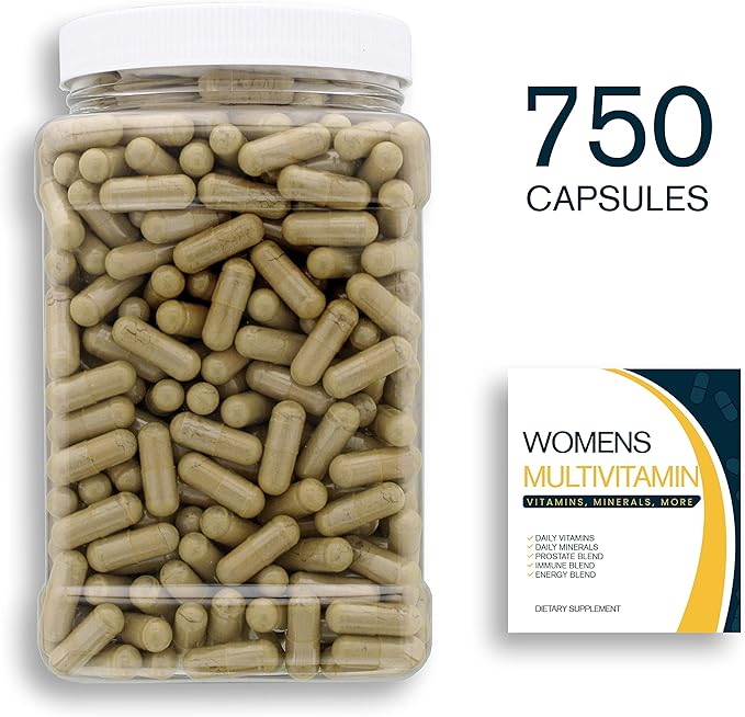 Multivitamin &amp Women's Health Blend - 750CT Tub - Providing Daily Serving of Vitamins Minerals Womens Health Antioxidants &amp Energy in a Clear Square Grip Jar