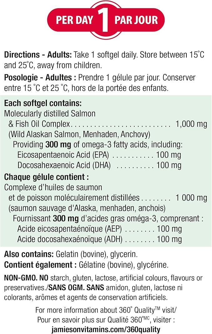 Jamieson Salmon &amp Fish Oils Omega-3 Complex 200ct Bottle 1000 mg