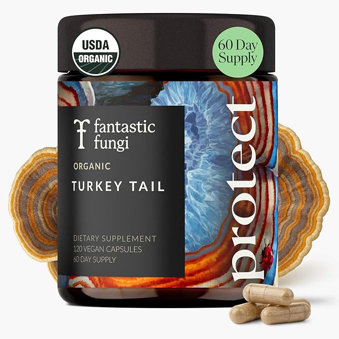 Fantastic Fungi Turkey Tail Mushroom Capsules - Organic Mushroom Extract for Gut Health &amp Immune Support Functional Adaptogenic Turkey Tail Extract Supplement Vegan Pills 120 Caps (2-Month Supp
