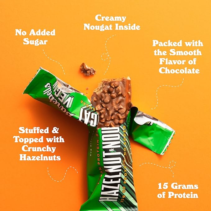 Barebells Vegan Protein Bars Hazelnut-Nougat &amp Peanut Caramel - 24 count 15g of Plant-Based High Protein Treats - Chocolate Nutrition Bar with 1g Total Sugar - On The Go Breakfast or Post-Workout