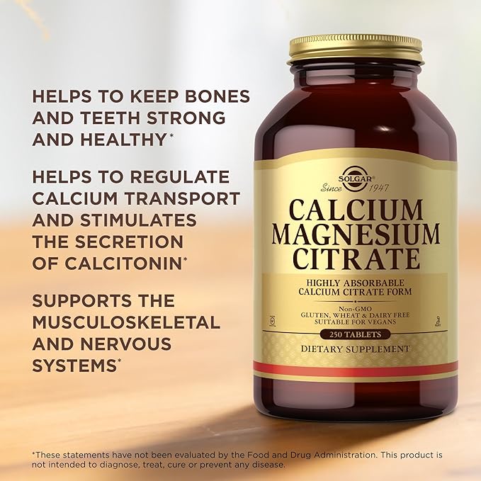 Solgar Calcium Magnesium Citrate 250 Tablets (Pack of 3) - Supports Healthy Bones &amp Teeth - Musculoskeletal &amp Nervous System Support - Highly Absorbable - Non-GMO and Vegan - 150 Total Servin