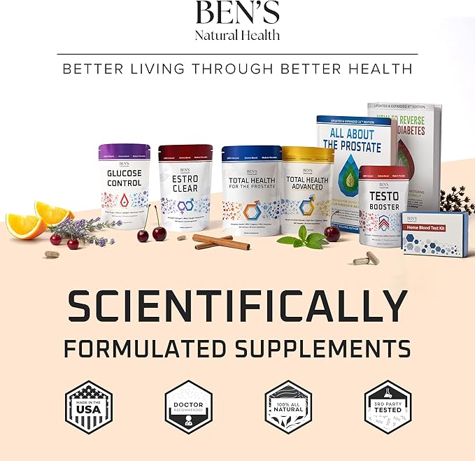 Ben's Natural Health Estro Clear Natural Men's Wellness Supplement with DIM Tiger Nut Astragalus Calcium D Glucarate 6 Pack 360 Capsules