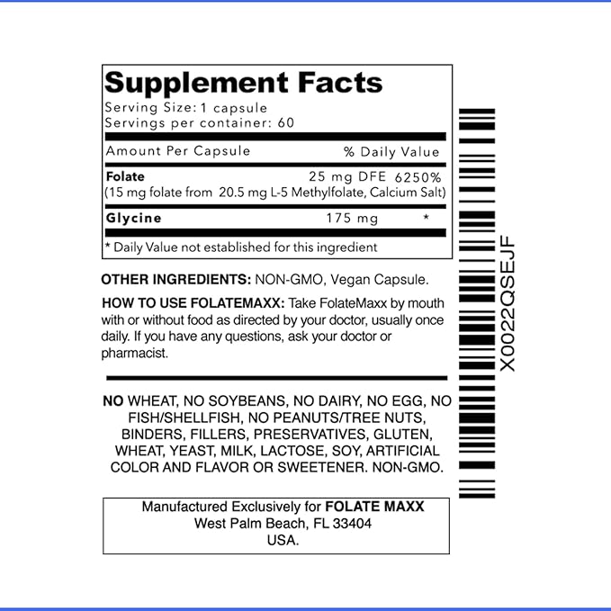 L-Methylfolate 15mg - 60 Capsules - Professional Strength Active Methyl Folate - 5-MTHF Supplement for Men &amp Women - Non GMO Gluten Free No Fillers
