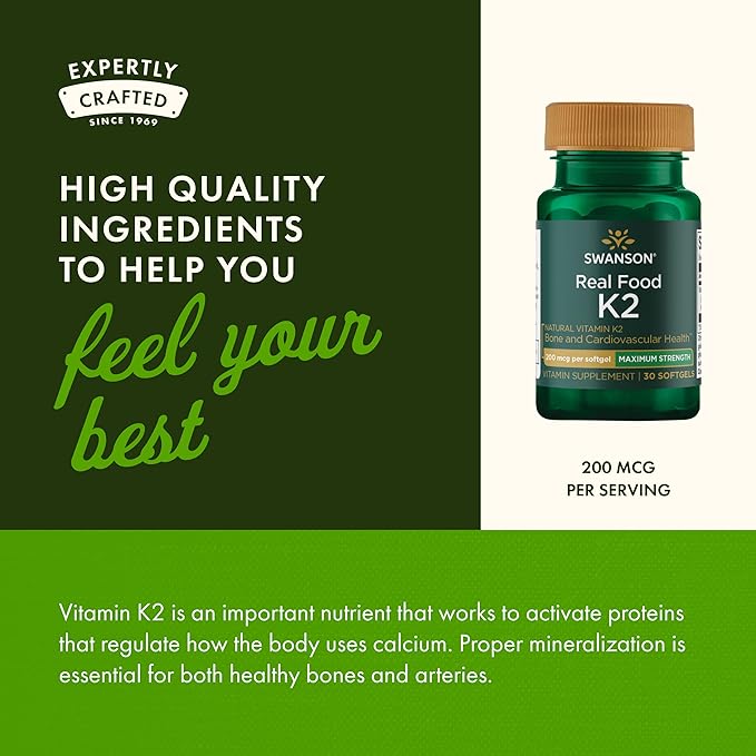 Swanson Maximum Strength Vitamin K2 (MK-7) Bone and Heart Health Supplement for Adults Over 50 Seeking Calcium Regulation - 200 mcg from Japanese Natto (30 Softgels 4 Pack)