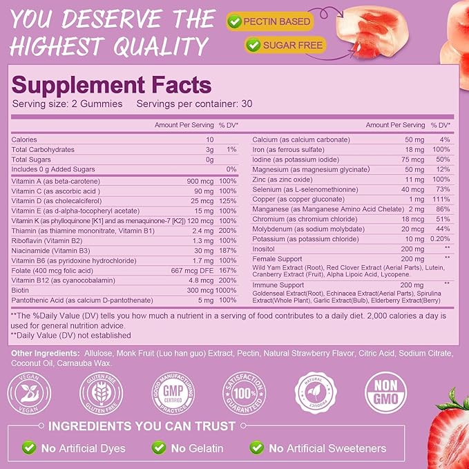 Totaria Multivitamin Gummies for Women &amp Men Bundle Strawberry Flavor