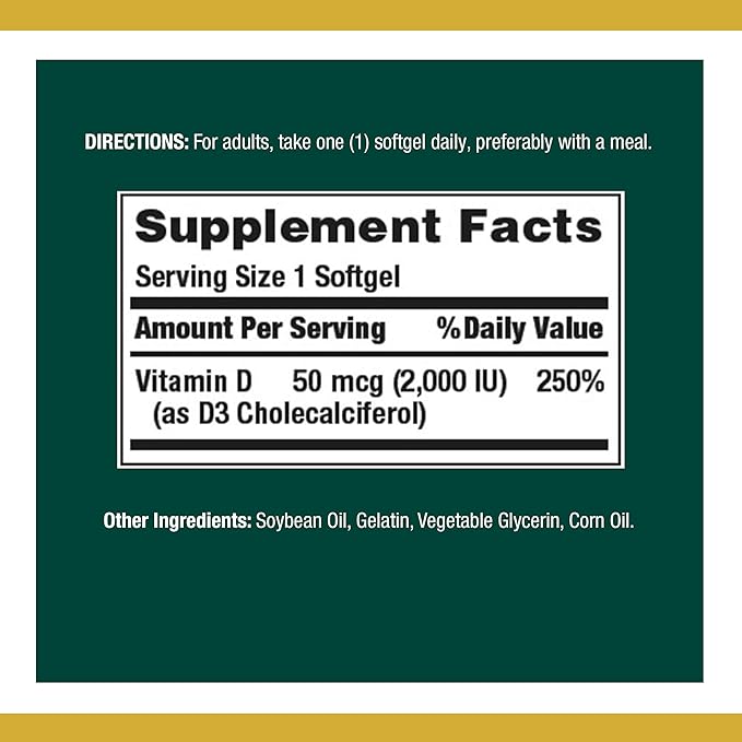 Nature's Bounty Vitamin D Supports Immune Health &amp Bone Health 2000IU Vitamin D3 150 Softgels (Pack of 3)