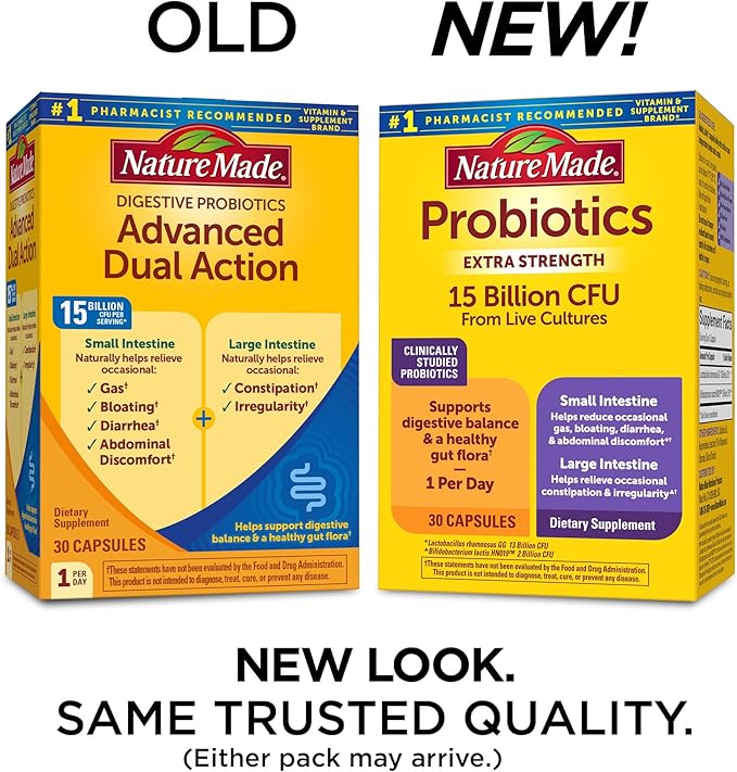 Nature Made Probiotics for Digestive Health Extra Strength 15 Billion CFU from Live Cultures Probiotics for Women and Men 30 Probiotic Capsules 30 Day Supply