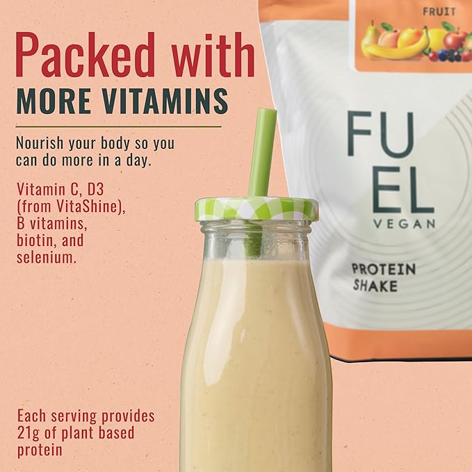 Fuel Vegan Protein Powder Fruit Flavor - 21g of Protein Each Serving Delicious Plant-Based Blend for Muscle Growth Crafted from Pea with Vegan D3 No Artificial Flavors Gluten-Free