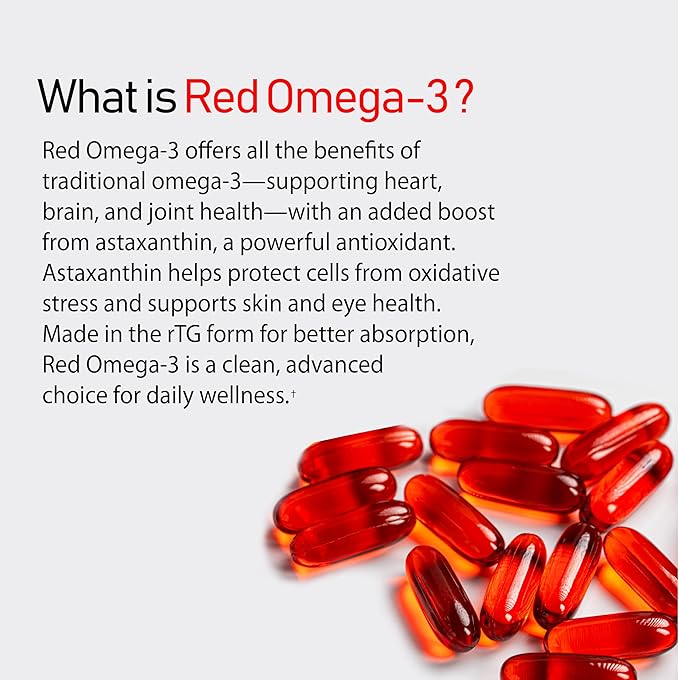NANOWELL Red Omega-3 Fish Oil 1714mg Omega 3 Supplement with Astaxanthin Vitamin E EPA &amp DHA - 60 Softgels