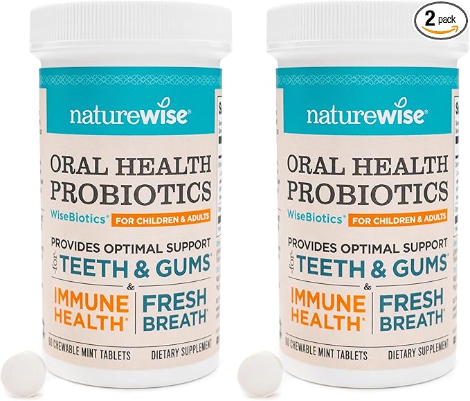 NatureWise Oral Probiotics for Mouth Bad Breath-Chewable Sugar-Free Mint-Lactobacillus reuteri Chewable-Oral Probiotics for Kids&ampAdults-Non-GMO USA Manufactured-[60-Day Supply]60 Count (Pack of 2