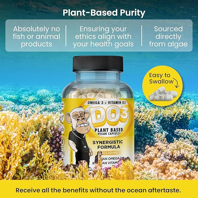 DO3 Vegan Omega 3 and Vitamin D3 Supplement - 90 Capsules - 2 Pack - Fish Oil Alternative- DHA &amp EPA Omega D3 Supplement - May Support Heart Brain and Joint Health - 2 in 1 Formula - Bored Nutrit