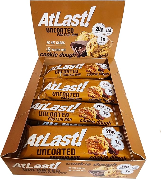 AtLast! Nutrition Cookie Dough Protein Bars 20g Protein 1g Sugar 3g Net Carb Gluten Free Keto Friendy 12 Count