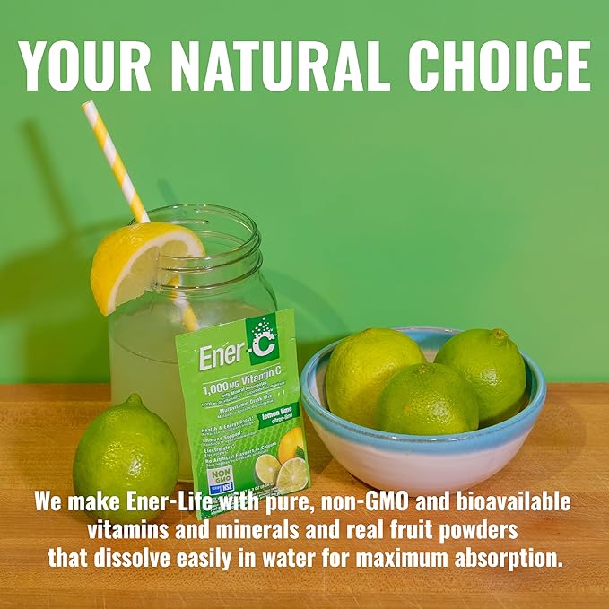Ener-C Multivitamin Drink Mix - Vitamin Packets for Water Electrolytes Powder Packets Vitamin Drink Mix Hydration Liquid Mix Immune Booster for Adults Healthy Energy - Lemon Lime 60 Count