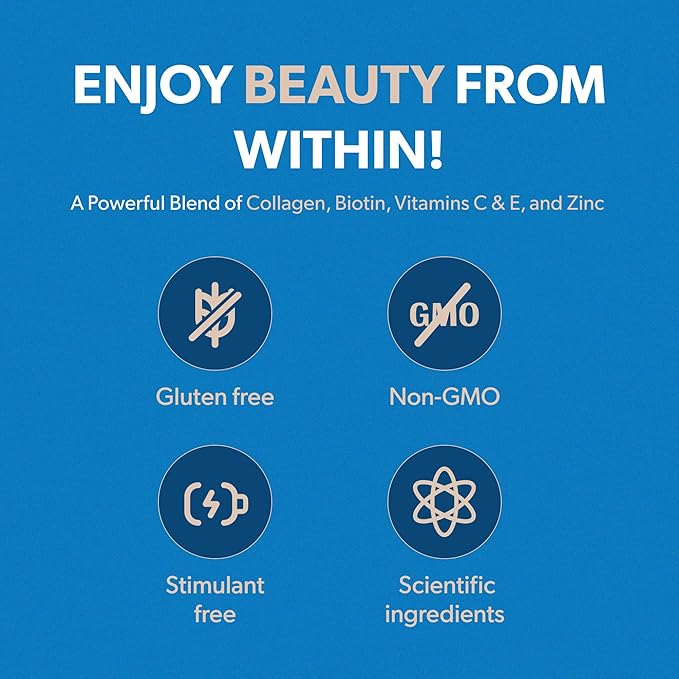 BIOMA Hair Skin &amp Nails Beauty Gummies - Supports Growth &amp Strength with Biotin Collagen Zinc &amp Vitamins C &amp D - Gluten-Free - 60 Gummies (30-Day Supply)