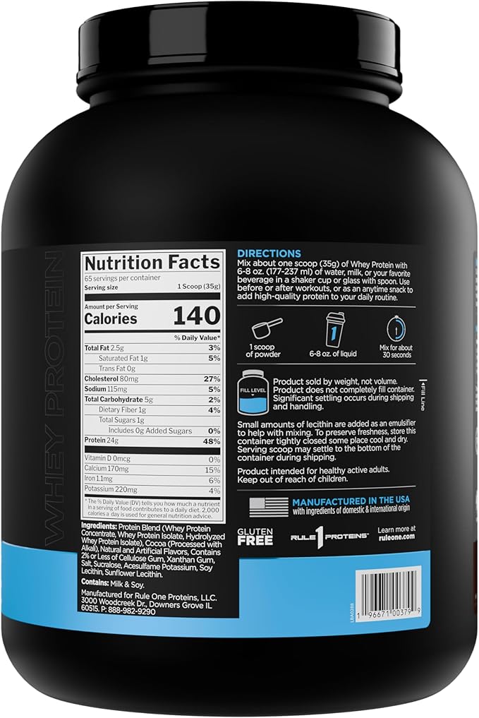 Rule 1 Whey Protein – 24g Fast-Acting Protein from All-Whey Sources with Naturally Occurring EAAs &amp BCAAs for Workout Recovery or Anytime Use (5 Pounds* Milk Chocolate)