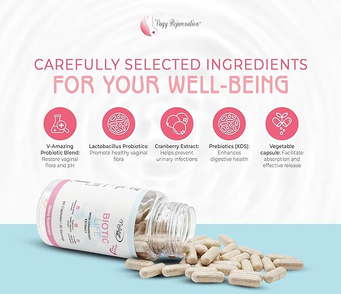 Vagy Rejuvenation BioticLife Probiotic for Women – Probiotics for Vaginal Digestive &amp Urinary Health – Supplement with Prebiotics &amp Cranberry Extract – 60 Capsules