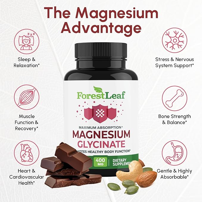 Pure Magnesium Glycinate 400mg Serving - High Absorption Magnesium Glycinate - Mag Bisglycinate for Stress Bones Muscles Nerves Relaxation &amp Heart Health Non GMO &amp Gluten Free - 180 Capsu