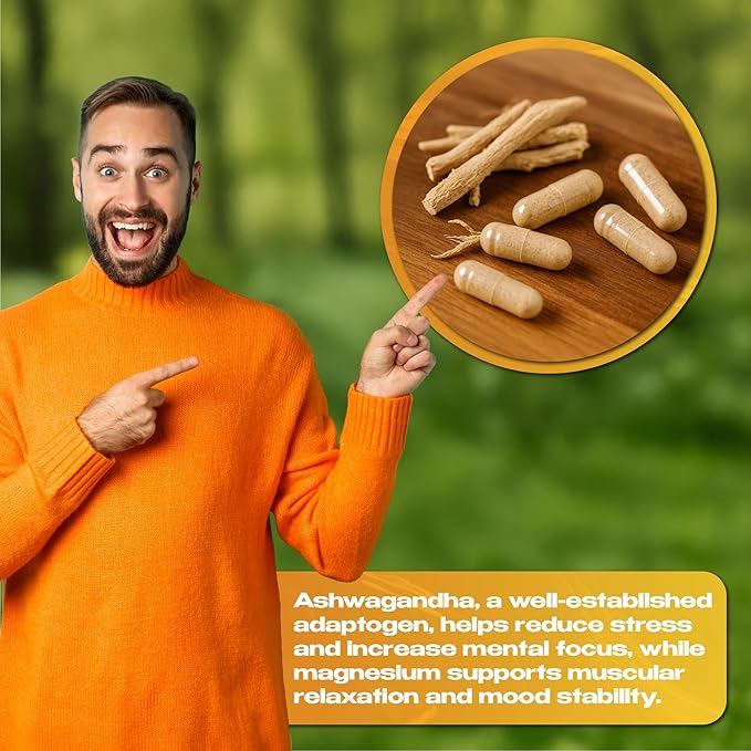 Ashwagandha GABA &amp Magnesium Glycinate Supplement 120 Capsules Natural Stress Relief Mood Support &amp Relaxation Sleep Aid &amp Adrenal Support Non-GMO