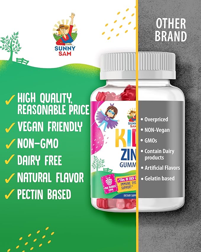 SUNNY SAM Vitamin D3 K2 Gummies 5000 IU - Immune &amp Bone Support - Sugar-Free &amp Zinc Gummies for Kids &amp Adults