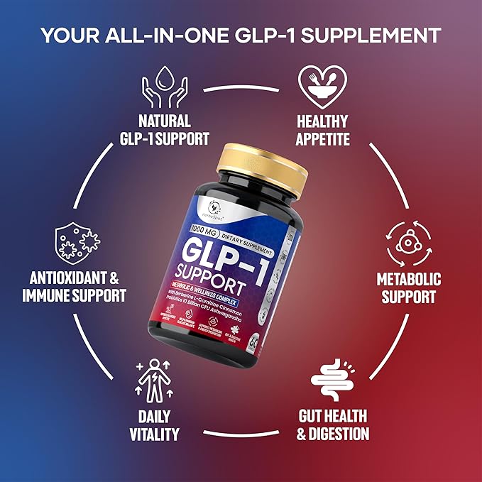GLP-1 Supplement 1000 mg with Berberine L-Carnitine Ashwagandha | Metabolism Support for Satiety &amp Craving Control | Probiotics 10 Billion CFU for Gut Health &amp Healthy Energy – 60 Capsules